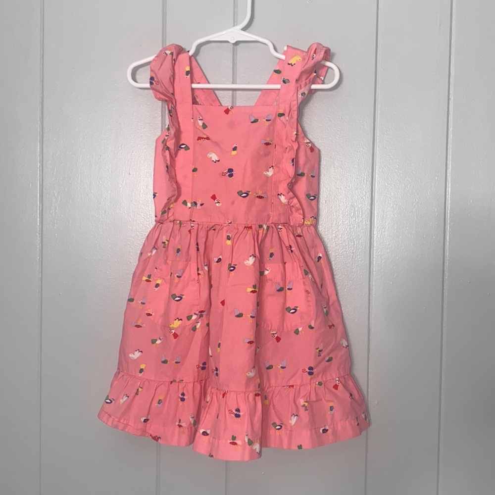 Hanna Andersson Girl’s Pink Pinafore Bird Dress Size 100 (4)